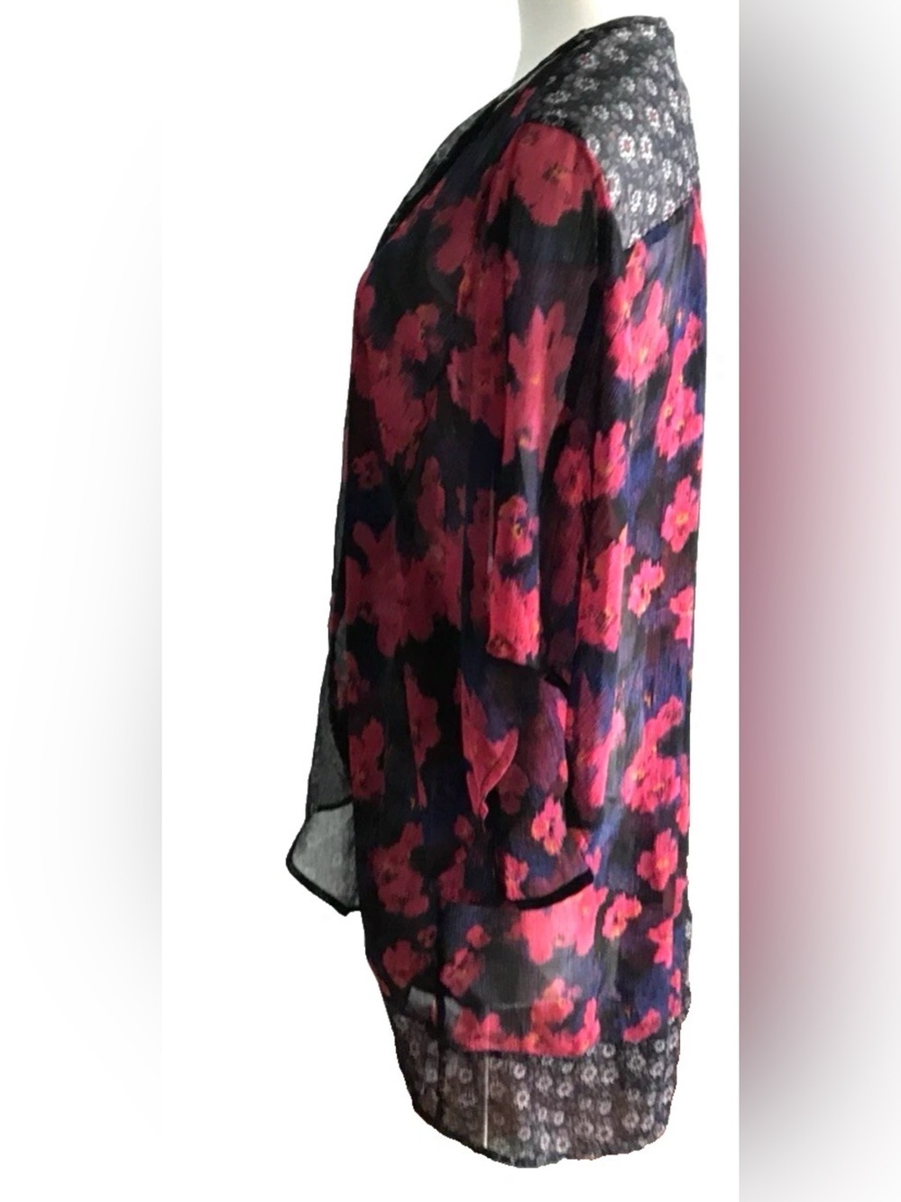 Hollister Women Floral Kimono Sleeve Sheer Open Tunic Top Blouse One Size INDIA - Picture 2 of 12